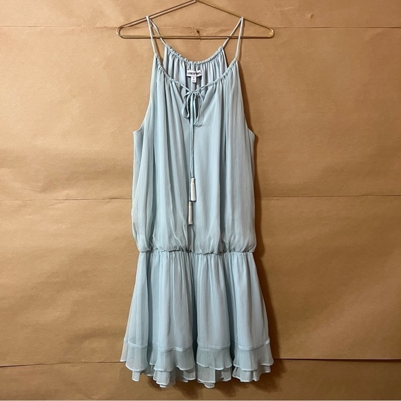 Elizabeth & James | NWOT Kenji Silk Blouson Mini Dress Tie Neck Dew Size S - Picture 1 of 12